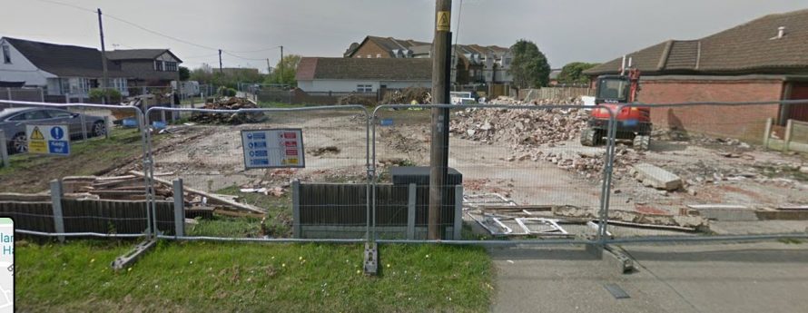 The site today. Both bungalows gone and houses to be built. | Google