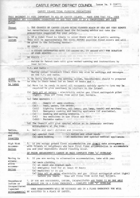 1977 Canvey Island Council's flood advice. | J.Walden