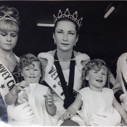 Queen Gretel Rubery and her court 1966 and the twins Tracey and Sharon Bennett