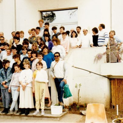 The whole gang with Marc bottom right on the steps to the hostel. | J.Walden