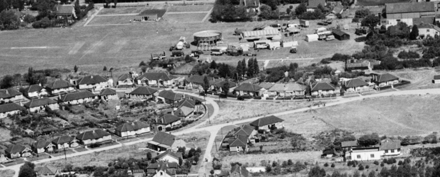 The Paddocks in 1949. In this aerial picture the area is being used for a funfair. It was used for many of the carnival events.