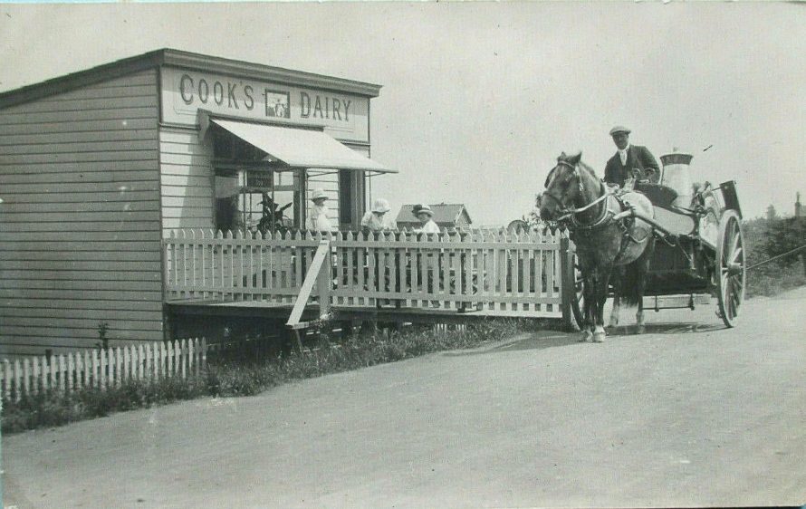 Cooks Dairy and Fred Cook with his cart.