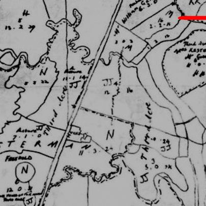 Section of our map dated 1793 showing location of farm and the owner at that time Mrs Kersteman. 