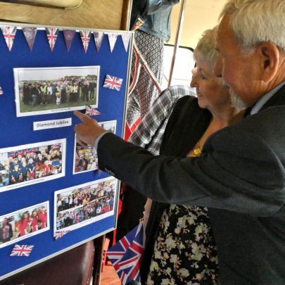 CP Mayor and Mayoress looking at the archive's jubilee display inside the bus | © Janet Penn
