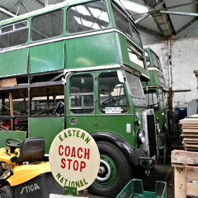 The Gents bus and the old Tram carriage on the right