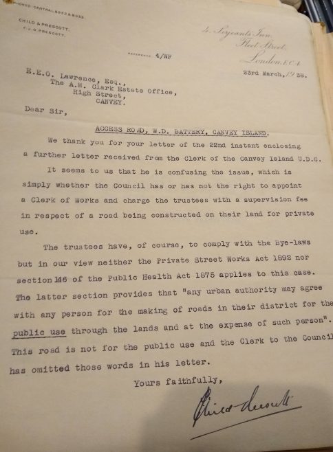 War Office proposed road to Canvey Battery