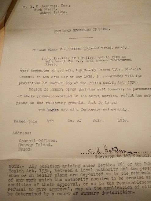 War Office proposed road to Canvey Battery