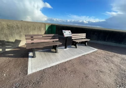 B17 benches and information board back at the point