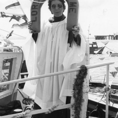 Ceremony: Deaconess Sylvia Woods, team vicar of St Katherine's, Canvey, after blessing the boats. | Echo newspaper group and the Rayleigh Town Museum