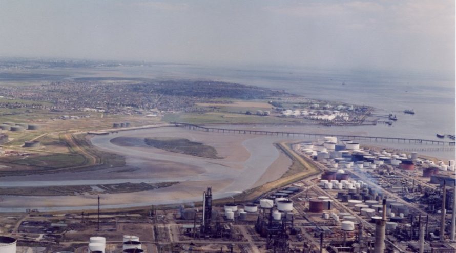 Showing an overview of Canvey, the islands in Hole Haven and the deep water jetty