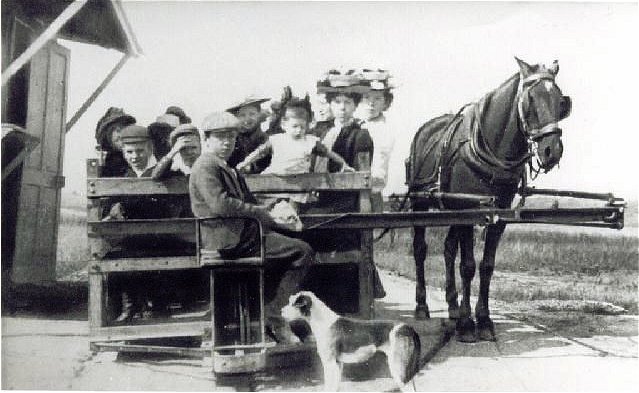 The Canvey Island monorail with a horse about to tow the single car.