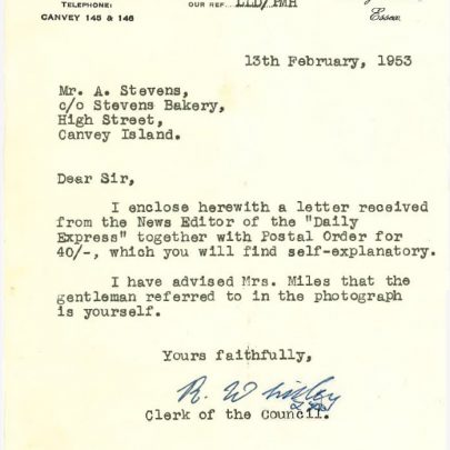 The letter from Mr Whitley, Clerk of C.I.U.D.C. | Stevens family