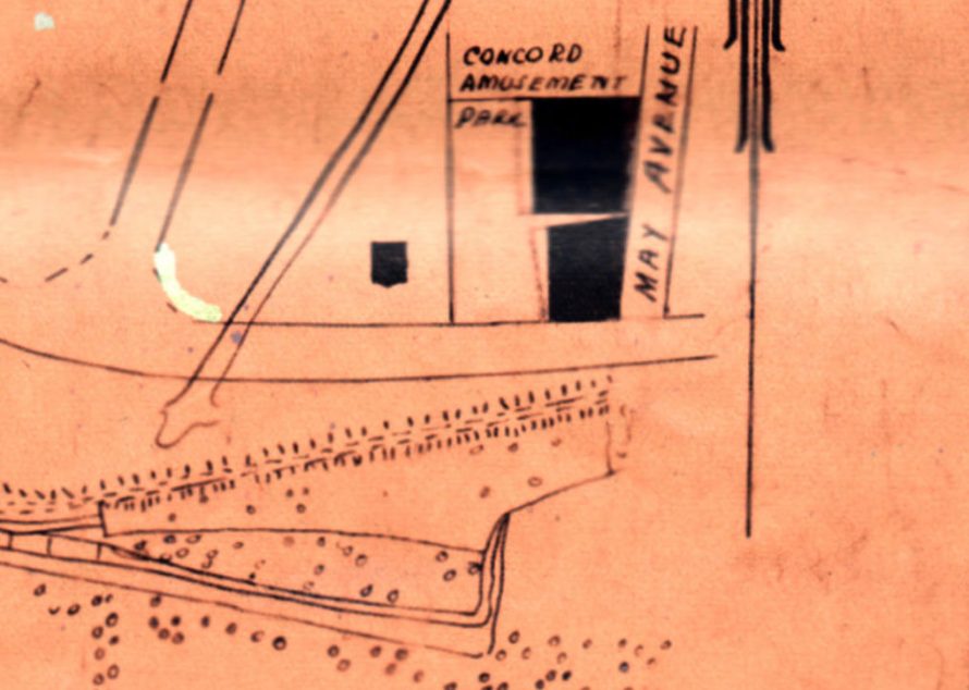 In this part of the map you can see the tidal pool. Just to the north is a small black square that was Concord House and to the east at the bottom of May Avenue is Concord Amusement Park.