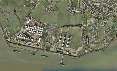 The area today showing the gas jetties and Thorney Bay Caravan site | Google