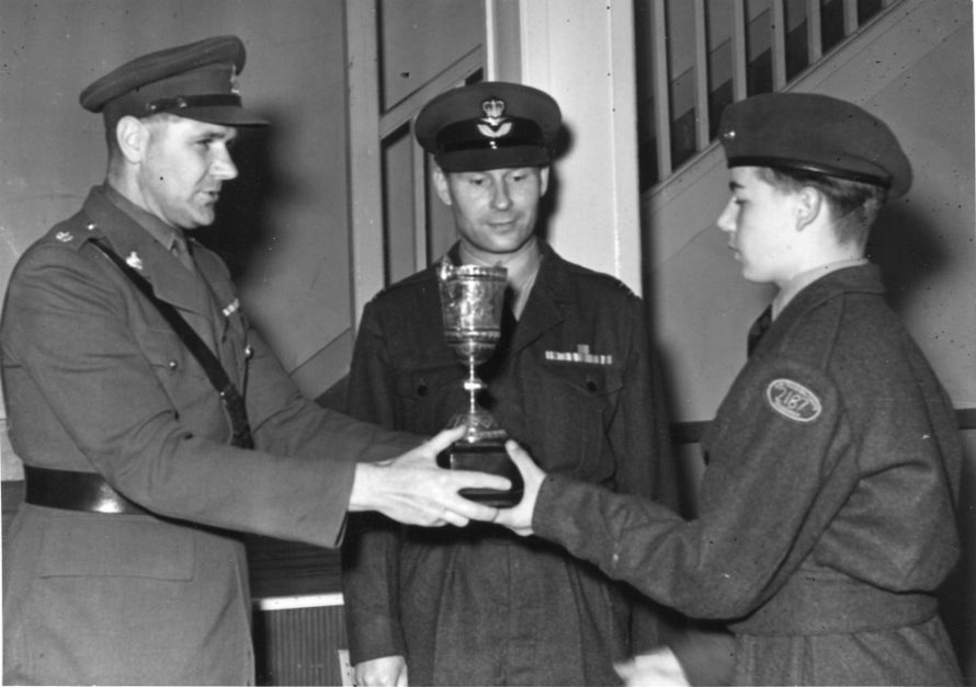 The inspecting officer, Major P Greenwich, Peter Owens in the centre, who was the cadet? | Phyllis Owens