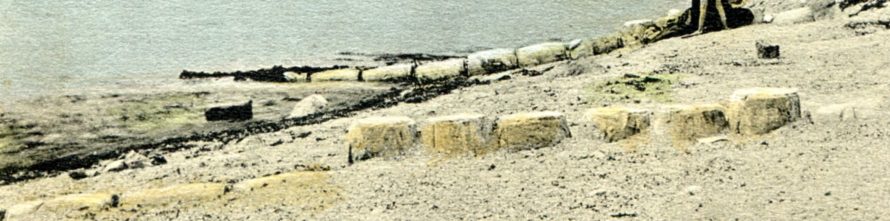Close up showing the concrete barrels from the shipwreck used by Hester to build his Pier