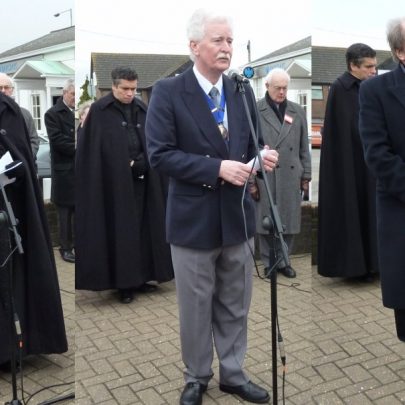Revd David Tudor lead the service. Canvey Island Town Council Chairman Cllr John Anderson and Councillor Ray Howard addressed the crowd | Janet Penn