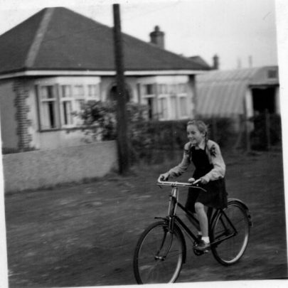 65 Marian learning to ride her bike. | Marian Patten