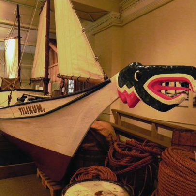 Tilikum on display at the Maritime Museum British Columbia