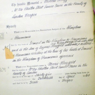 Morris Harftfields Nationalisation Papers - Romanian born on 20th April 1860 as Morris Hertzfeld | Monty Hartfield