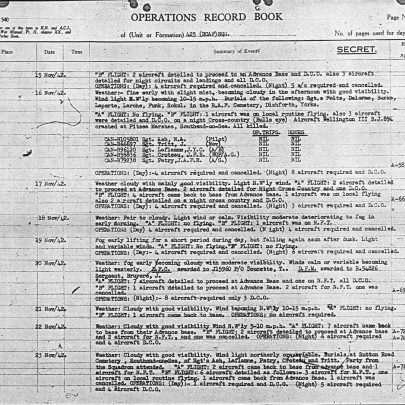 Operations Record Book for 425 Squadron RCAF, November 1942 | National Archives of Canada