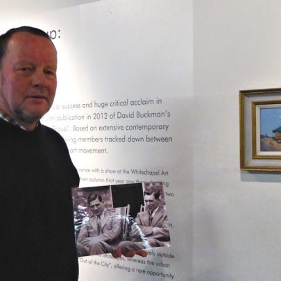 Alan Waltham the curator of the exhibition. His wife is the neice of Harold and Walter Steggles