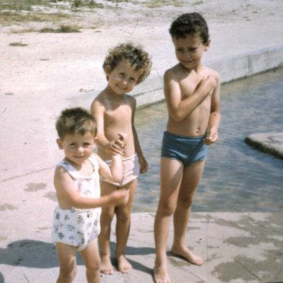 Jim,Lynn and Steve by old paddling pool near camp abt 1967